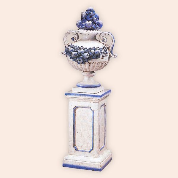 DELLA ROBBIA-STYLE VASE, IN BLUE AND WHITE ON A SQUARE COLUMN cm.157h